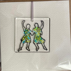 Green Dancers Glass Ornament on Greeting Card