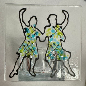 Green Dancers Glass Candle Holder