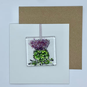Scottish Thistle Glass Ornament on Greeting Card